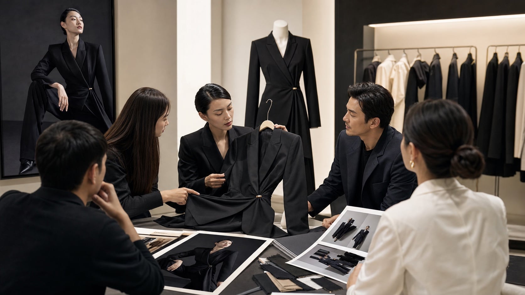 围绕同一服装系列进行客户洽谈的专业订货会